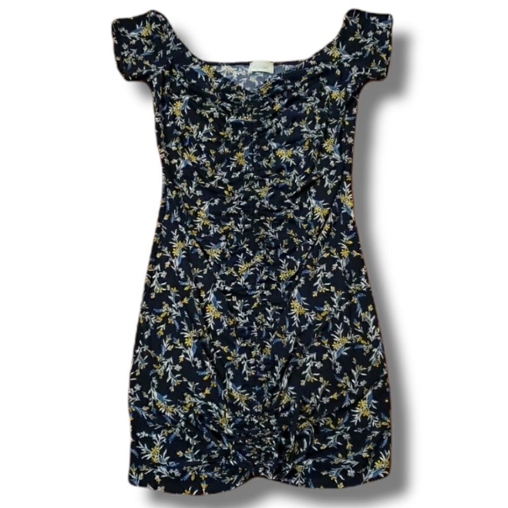 Four Leaf Womens Floral Ruched Front Bodycon Dress Size Small‎